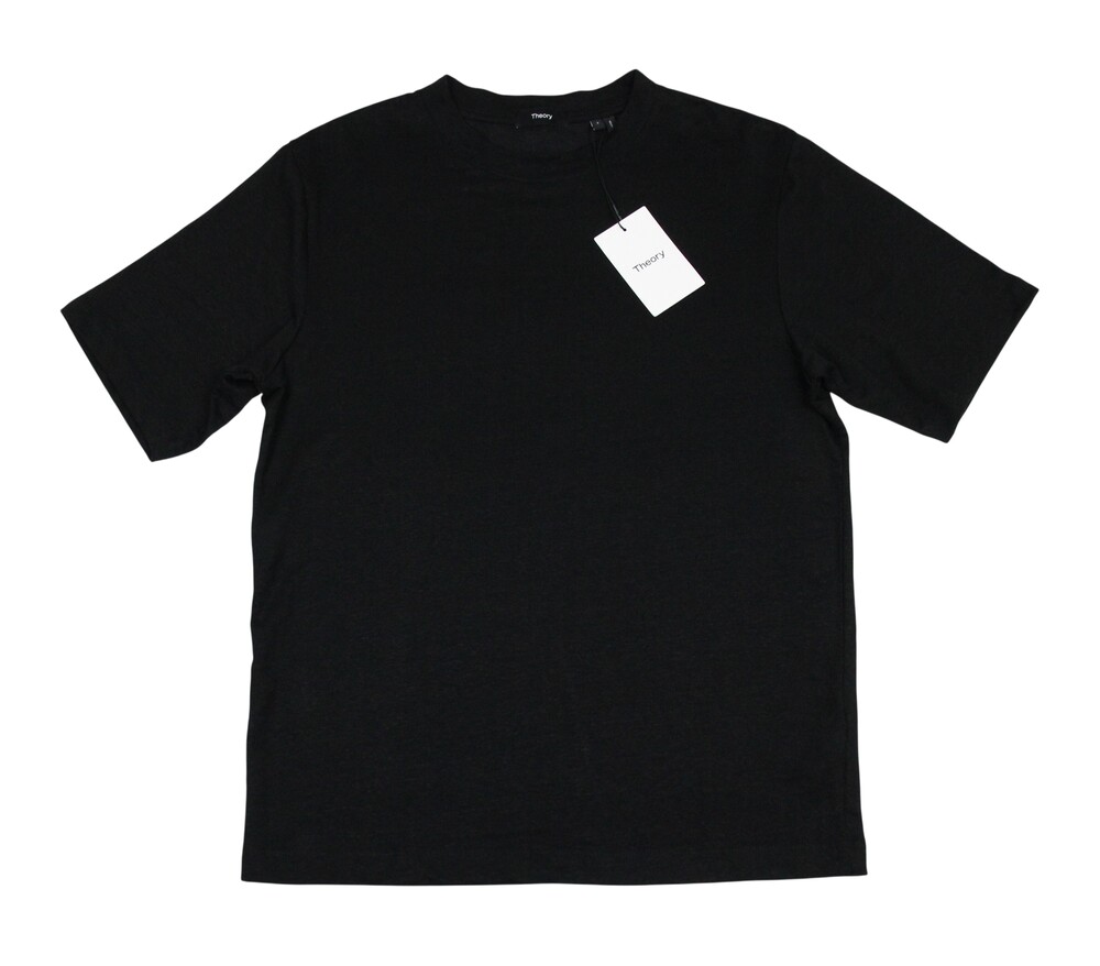 Theory Ryder Tee Flex Linen T-Shirt Mens S Black Crew Neck Stretch Portugal